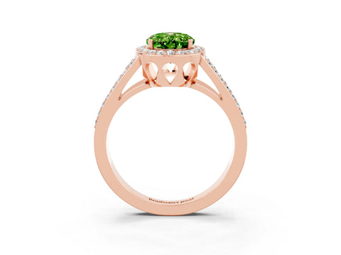 Rose gold Oval Cut Peridot Halo Ring with Split Shank U-Prong Band and Four-Prong Setting_3