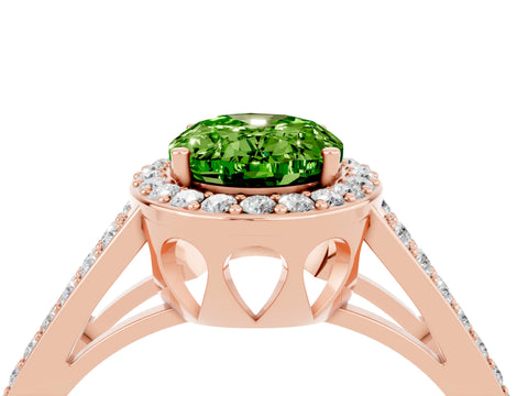 Rose gold Oval Cut Peridot Halo Ring with Split Shank U-Prong Band and Four-Prong Setting_4