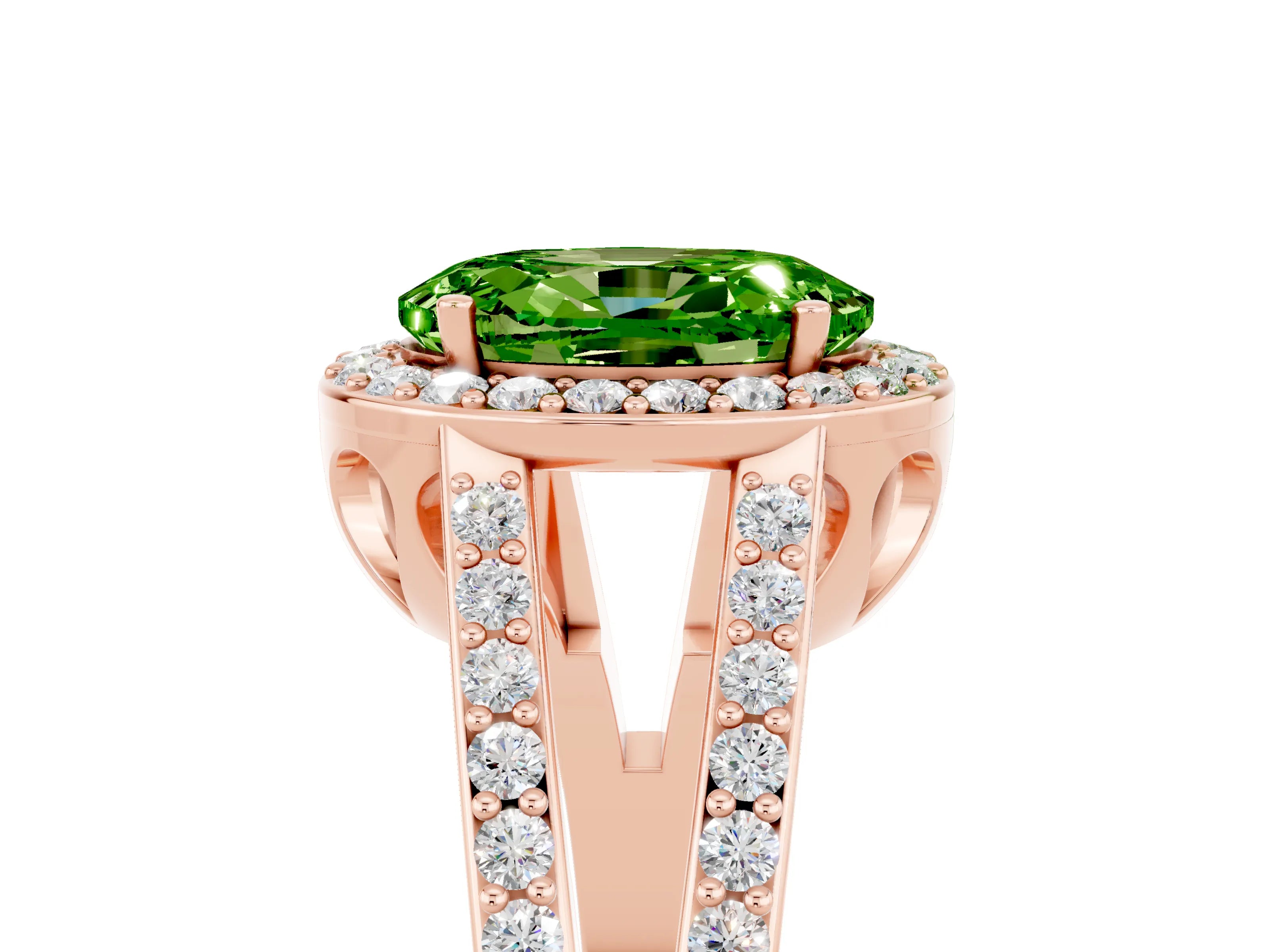Rose gold Oval Cut Peridot Halo Ring with Split Shank U-Prong Band and Four-Prong Setting_5