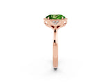 Rose gold Oval Cut Peridot Halo Ring with Tapered Band and Four-Prong Setting_2