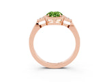 Rose gold Oval Cut Peridot Halo Ring with Tapered Band and Four-Prong Setting_3