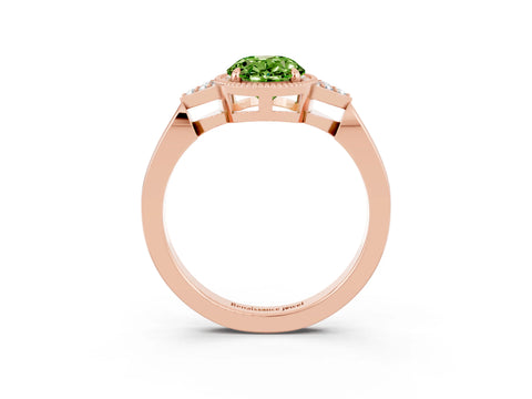 Rose gold Oval Cut Peridot Halo Ring with Tapered Band and Four-Prong Setting_3