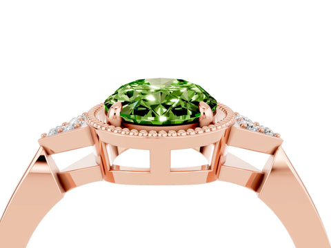 Rose gold Oval Cut Peridot Halo Ring with Tapered Band and Four-Prong Setting_4