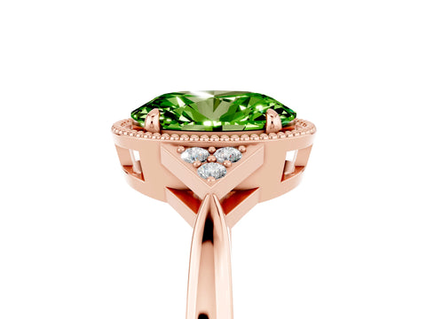 Rose gold Oval Cut Peridot Halo Ring with Tapered Band and Four-Prong Setting_5