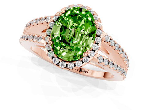 Rose gold Oval Cut Peridot Halo Split Shank Engagement Ring_13