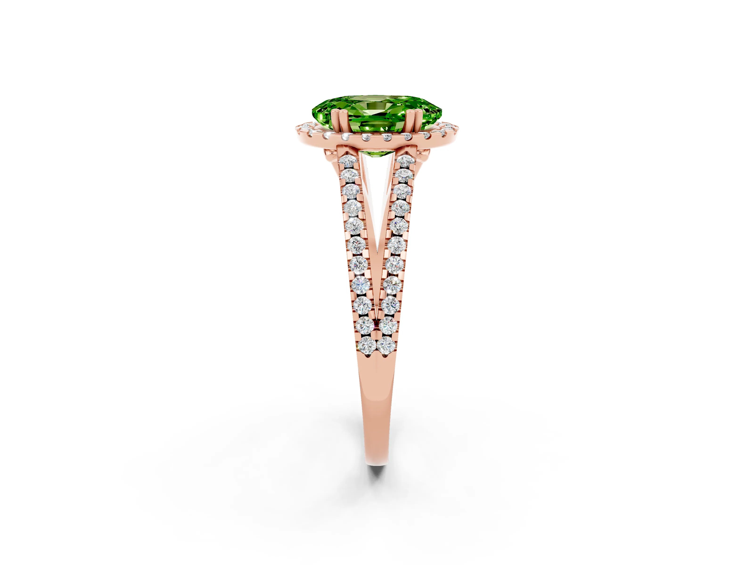 Rose gold Oval Cut Peridot Halo Split Shank Engagement Ring_14