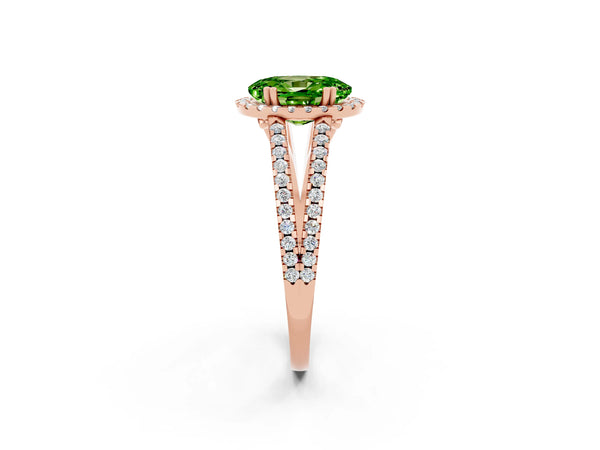 Rose gold Oval Cut Peridot Halo Split Shank Engagement Ring