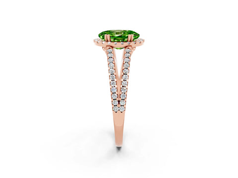 Rose gold Oval Cut Peridot Halo Split Shank Engagement Ring_14