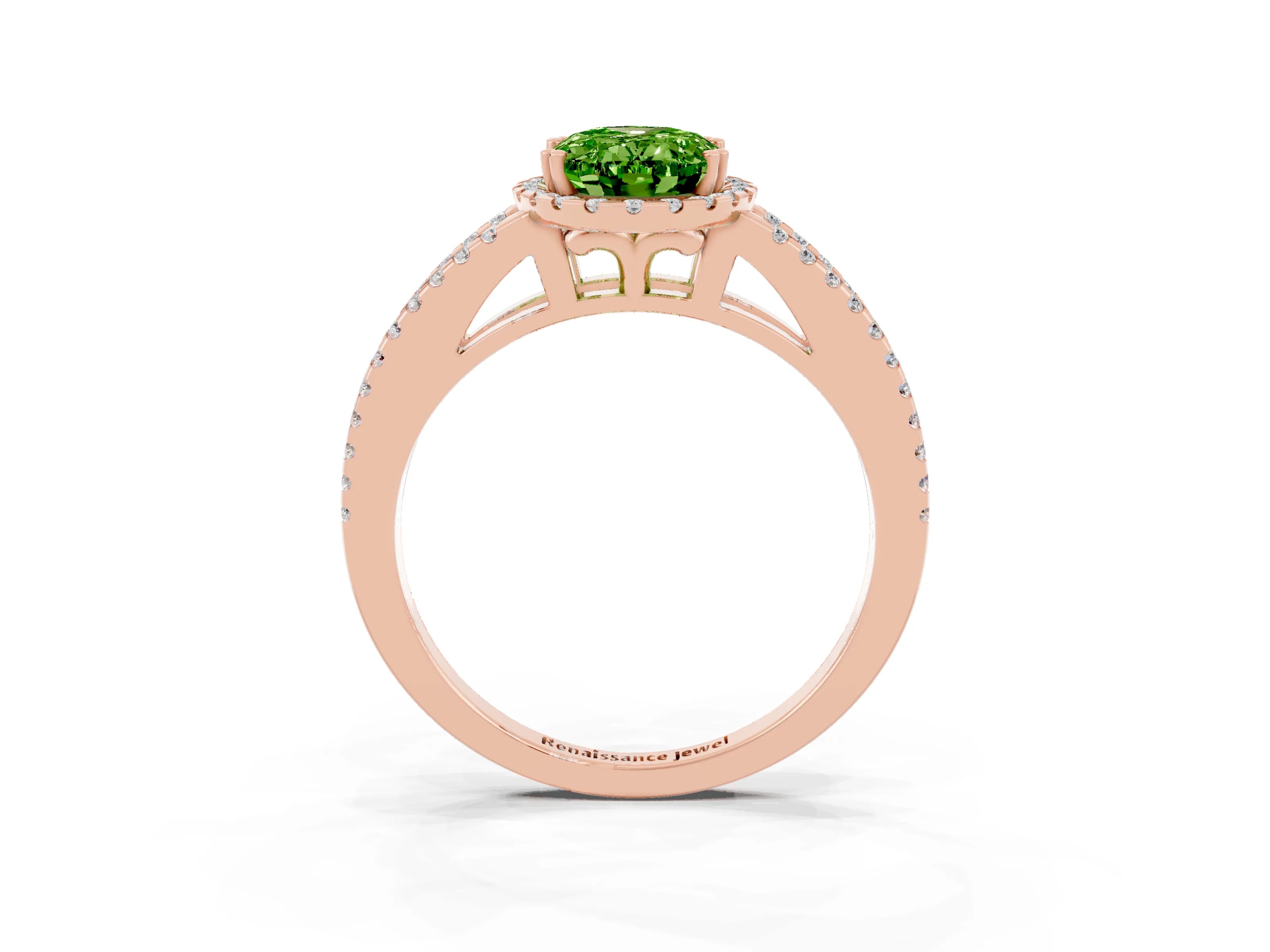 Rose gold Oval Cut Peridot Halo Split Shank Engagement Ring_15