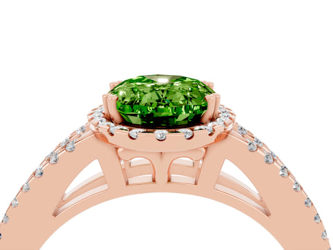 Rose gold Oval Cut Peridot Halo Split Shank Engagement Ring_16
