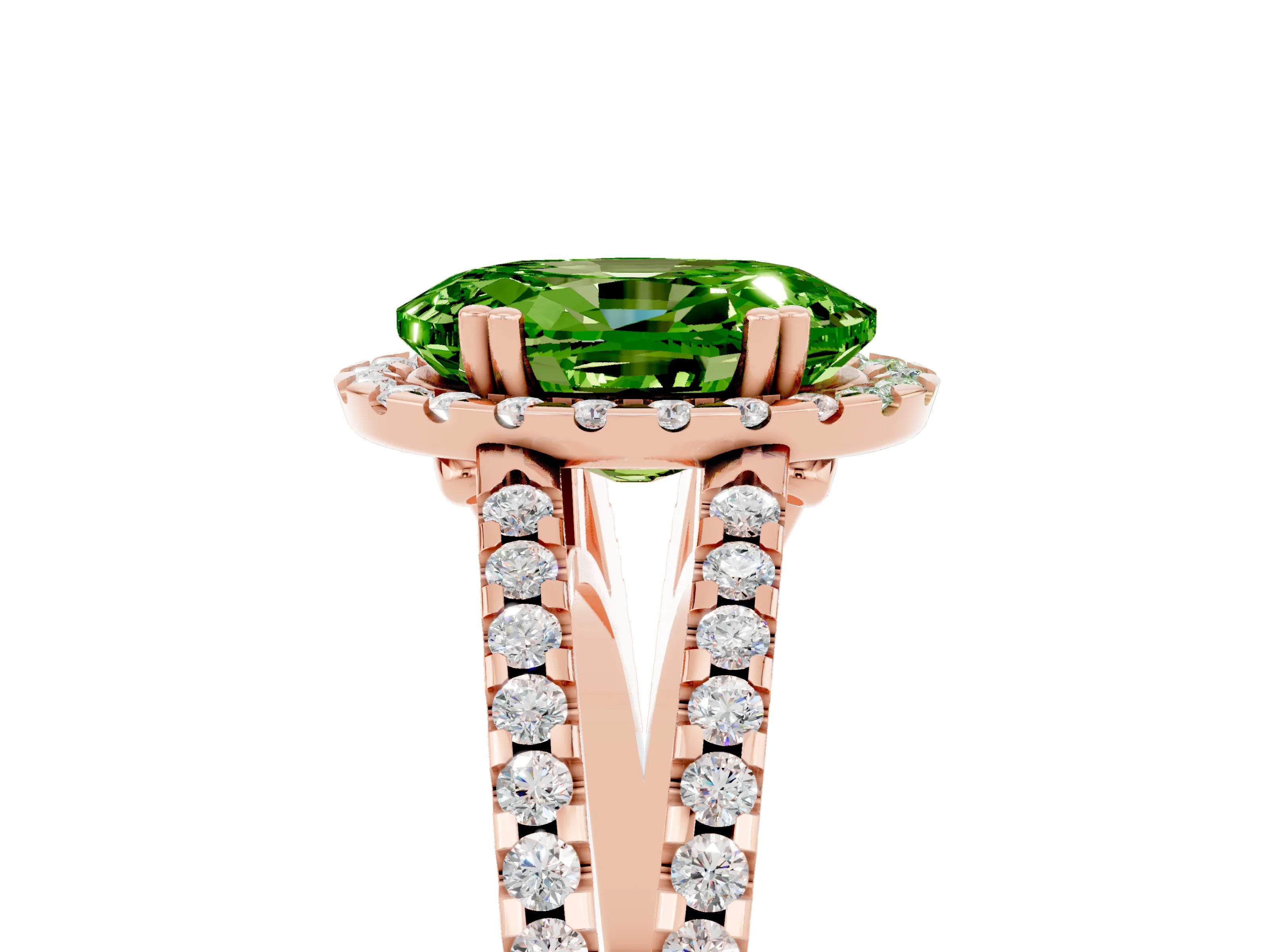 Rose gold Oval Cut Peridot Halo Split Shank Engagement Ring_17