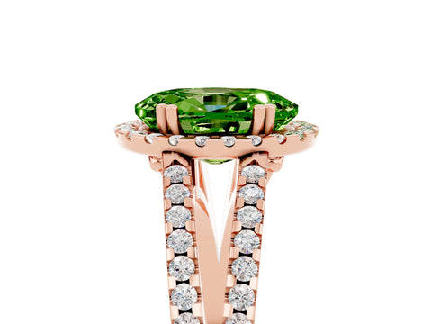 Rose gold Oval Cut Peridot Halo Split Shank Engagement Ring_17