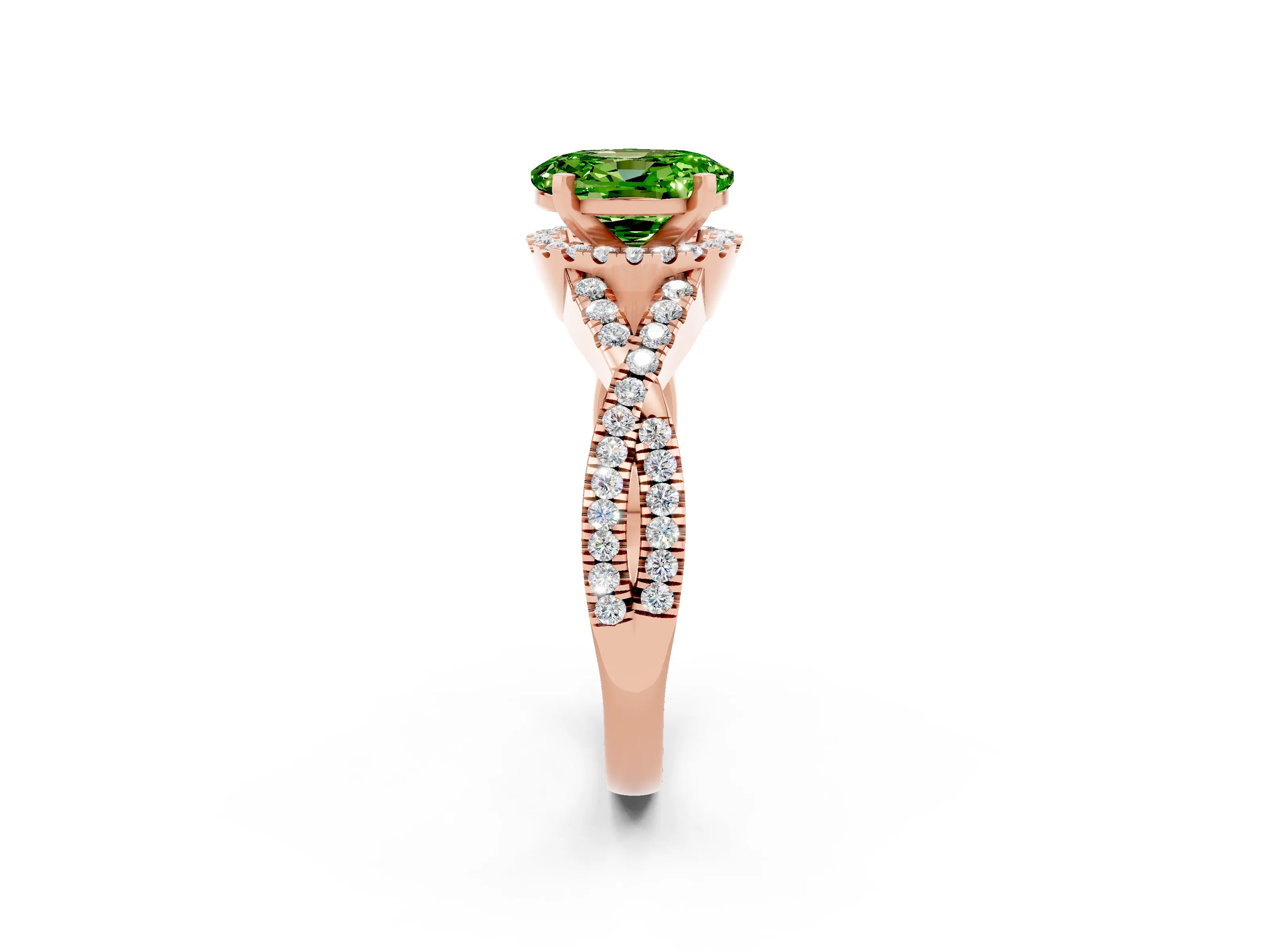 Rose gold Oval Cut Peridot Halo Twist Band Solitaire Prong Setting Ring_2