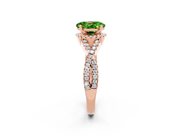 Rose gold Oval Cut Peridot  Halo Twist Band Solitaire Prong Setting Ring