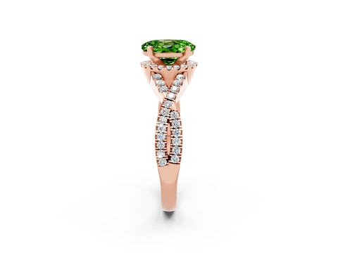 Rose gold Oval Cut Peridot Halo Twist Band Solitaire Prong Setting Ring_2