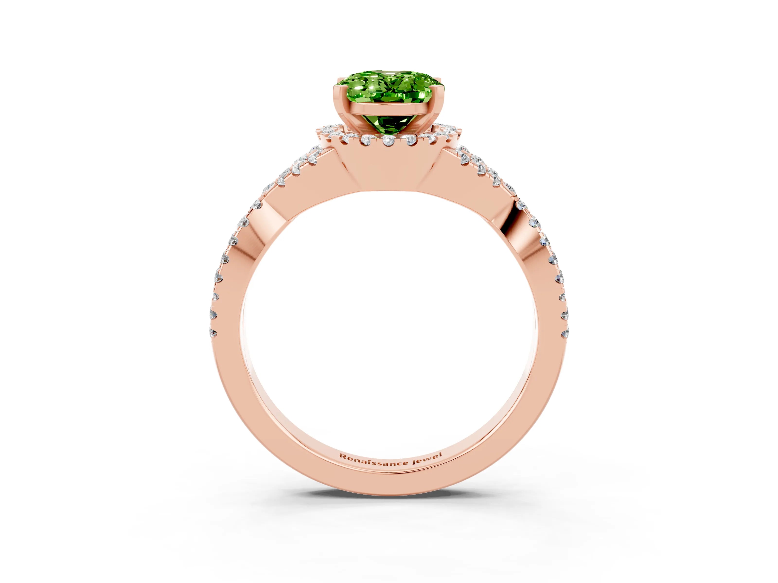 Rose gold Oval Cut Peridot Halo Twist Band Solitaire Prong Setting Ring_3