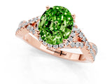 Rose gold Oval Cut Peridot  Halo Twist Band Solitaire Prong Setting Ring_37
