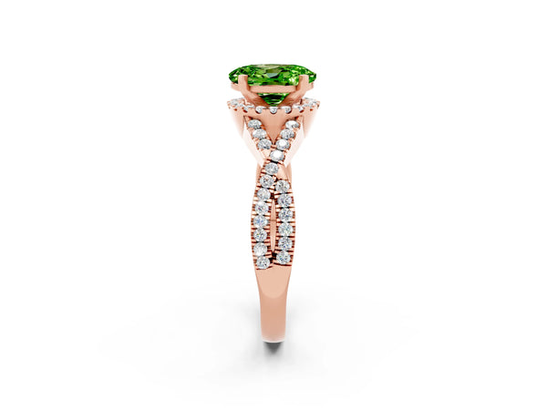 Rose gold Oval Cut Peridot  Halo Twist Band Solitaire Prong Setting Ring