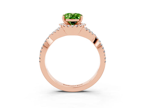 Rose gold Oval Cut Peridot Halo Twist Band Solitaire Prong Setting Ring_3