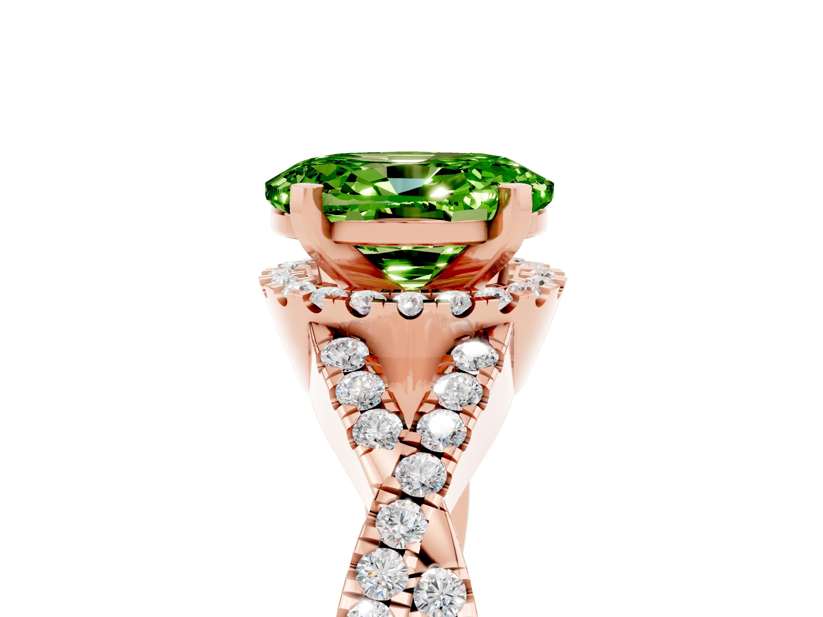 Rose gold Oval Cut Peridot Halo Twist Band Solitaire Prong Setting Ring_5