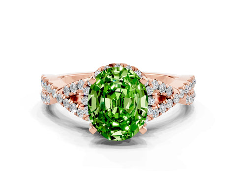 Rose gold Oval Cut Peridot Halo Twist Band Solitaire Prong Setting Ring