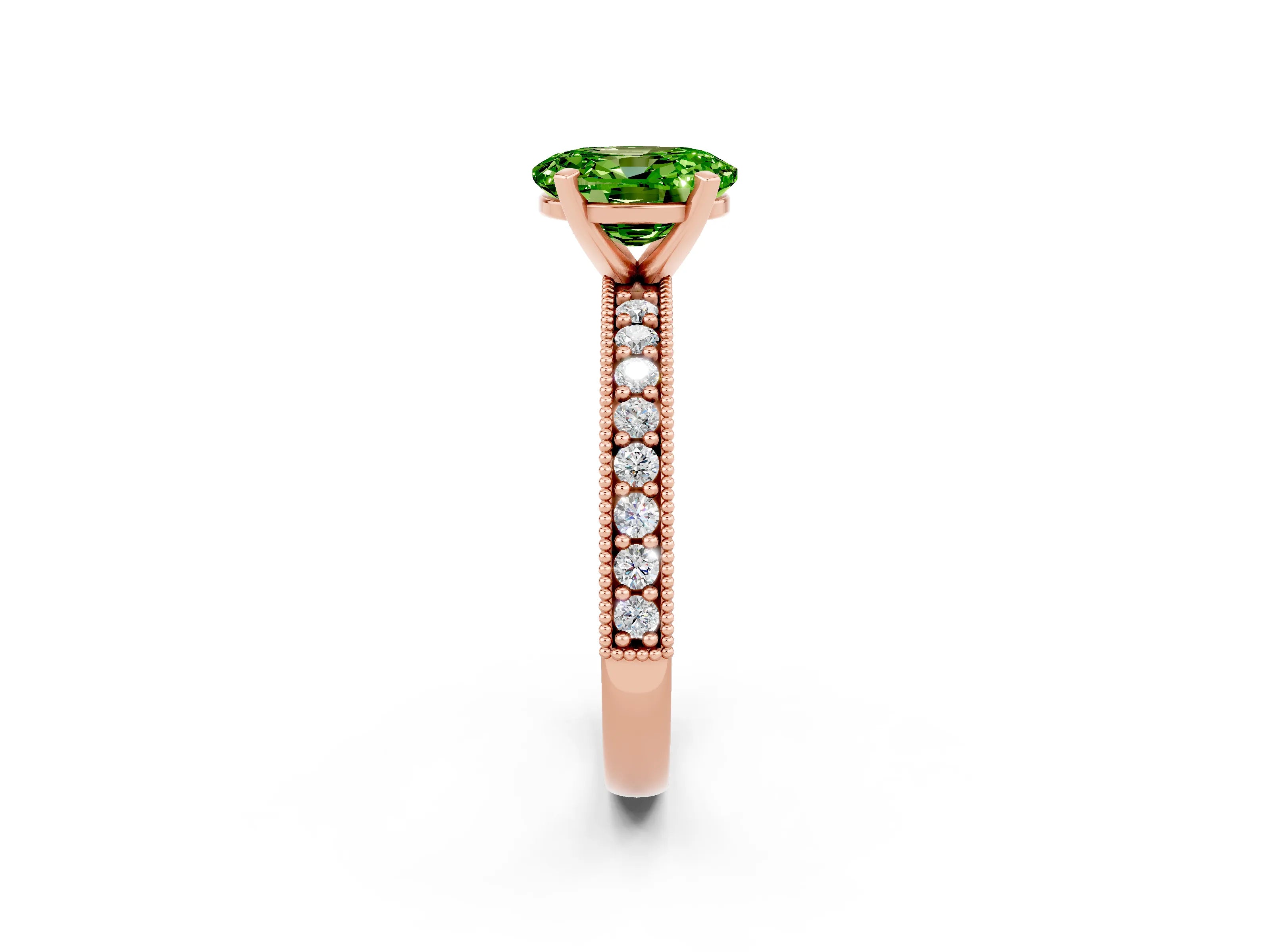 Rose gold Oval Cut Peridot Milgrain Pavé Engagement Ring with Four-Prong Setting_14