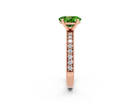 Rose gold Oval Cut Peridot Milgrain Pavé Engagement Ring with Four-Prong Setting_14