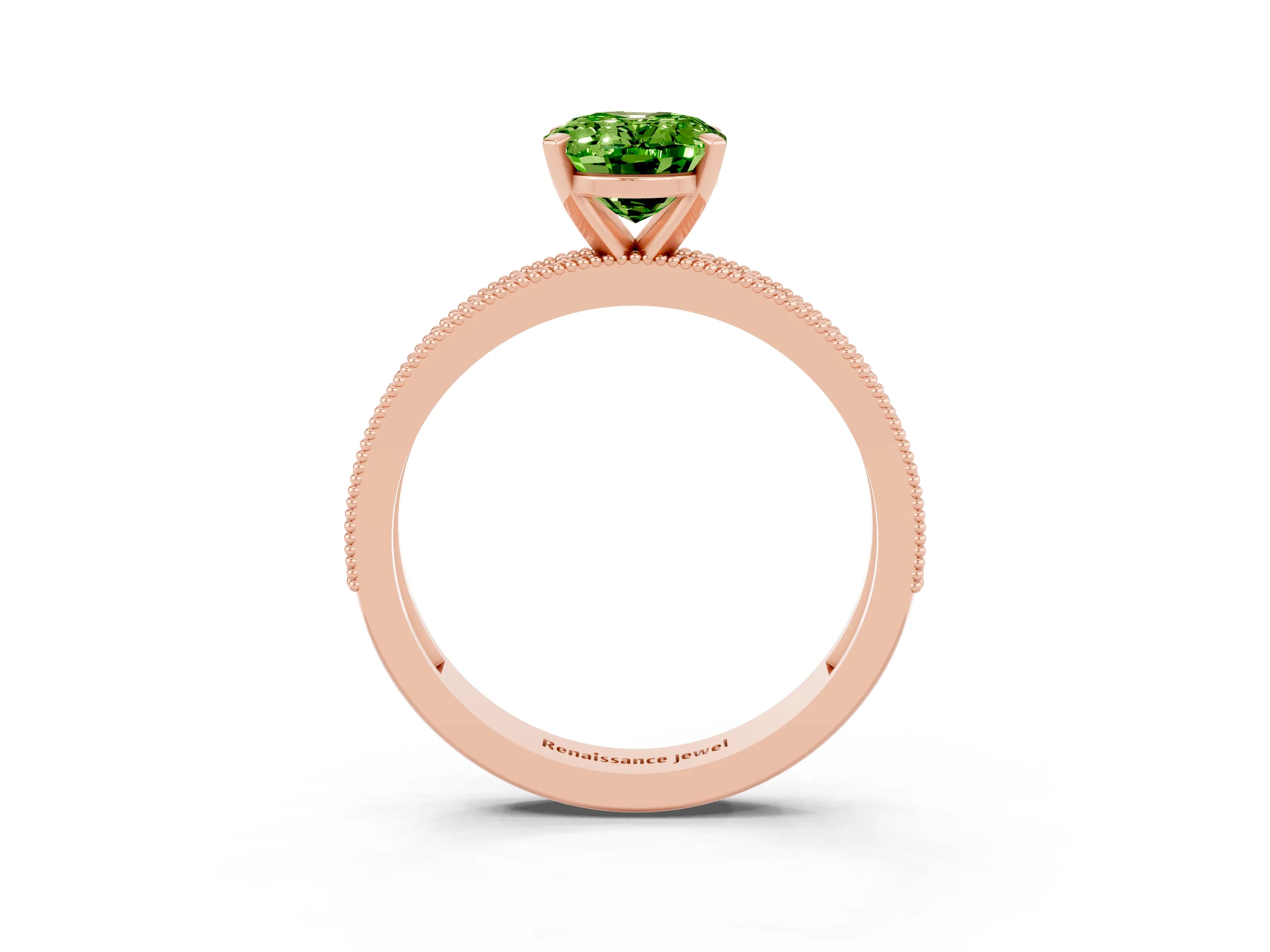 Rose gold Oval Cut Peridot Milgrain Pavé Engagement Ring with Four-Prong Setting_15