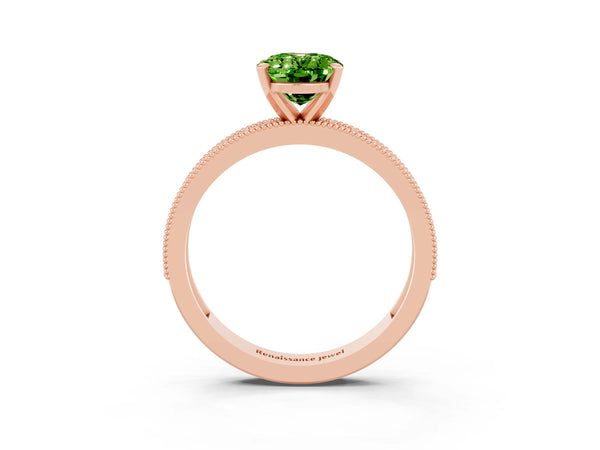 Rose gold Oval Cut Peridot Milgrain Pavé Engagement Ring with Four-Prong Setting