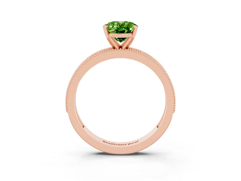 Rose gold Oval Cut Peridot Milgrain Pavé Engagement Ring with Four-Prong Setting_15