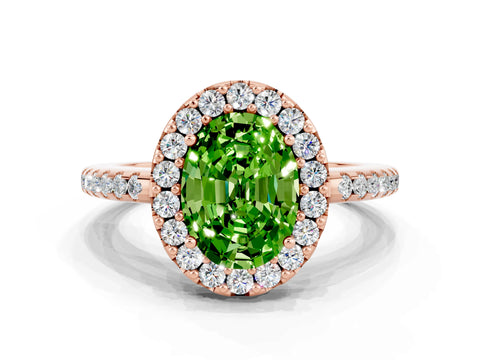 Rose gold Oval Cut Peridot Pavé Halo Ring with Four-Prong Setting_12
