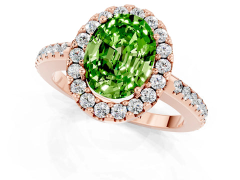 Rose gold Oval Cut Peridot Pavé Halo Ring with Four-Prong Setting_13