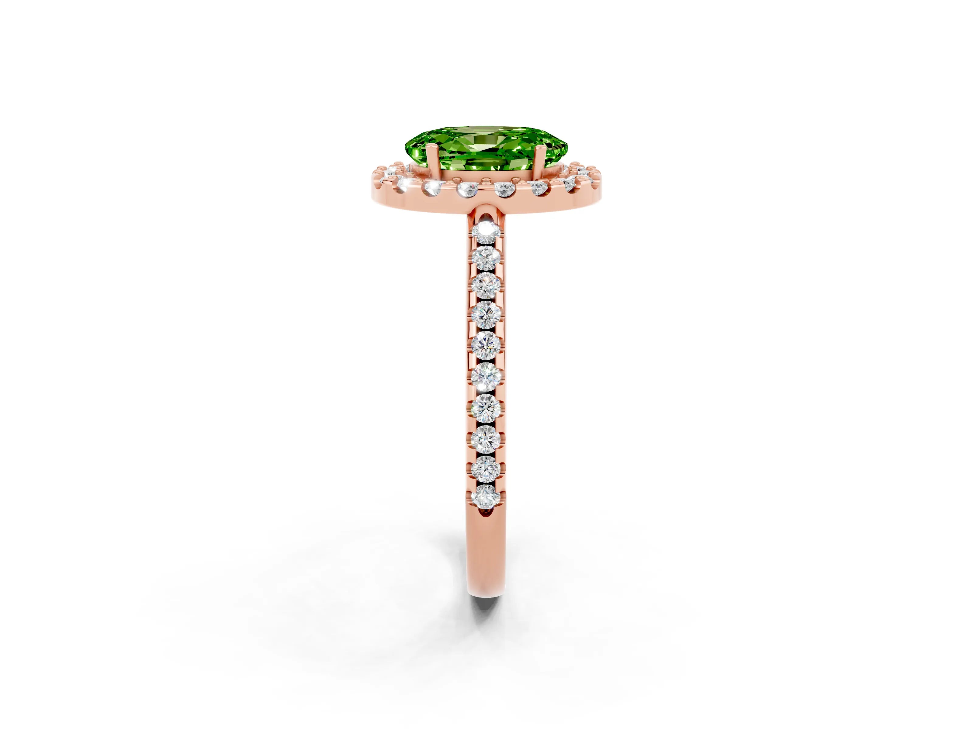 Rose gold Oval Cut Peridot Pavé Halo Ring with Four-Prong Setting_14