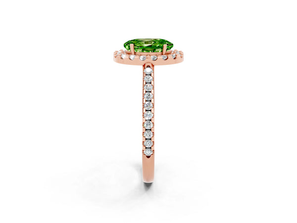 Rose gold Oval Cut Peridot Pavé Halo Ring with Four-Prong Setting