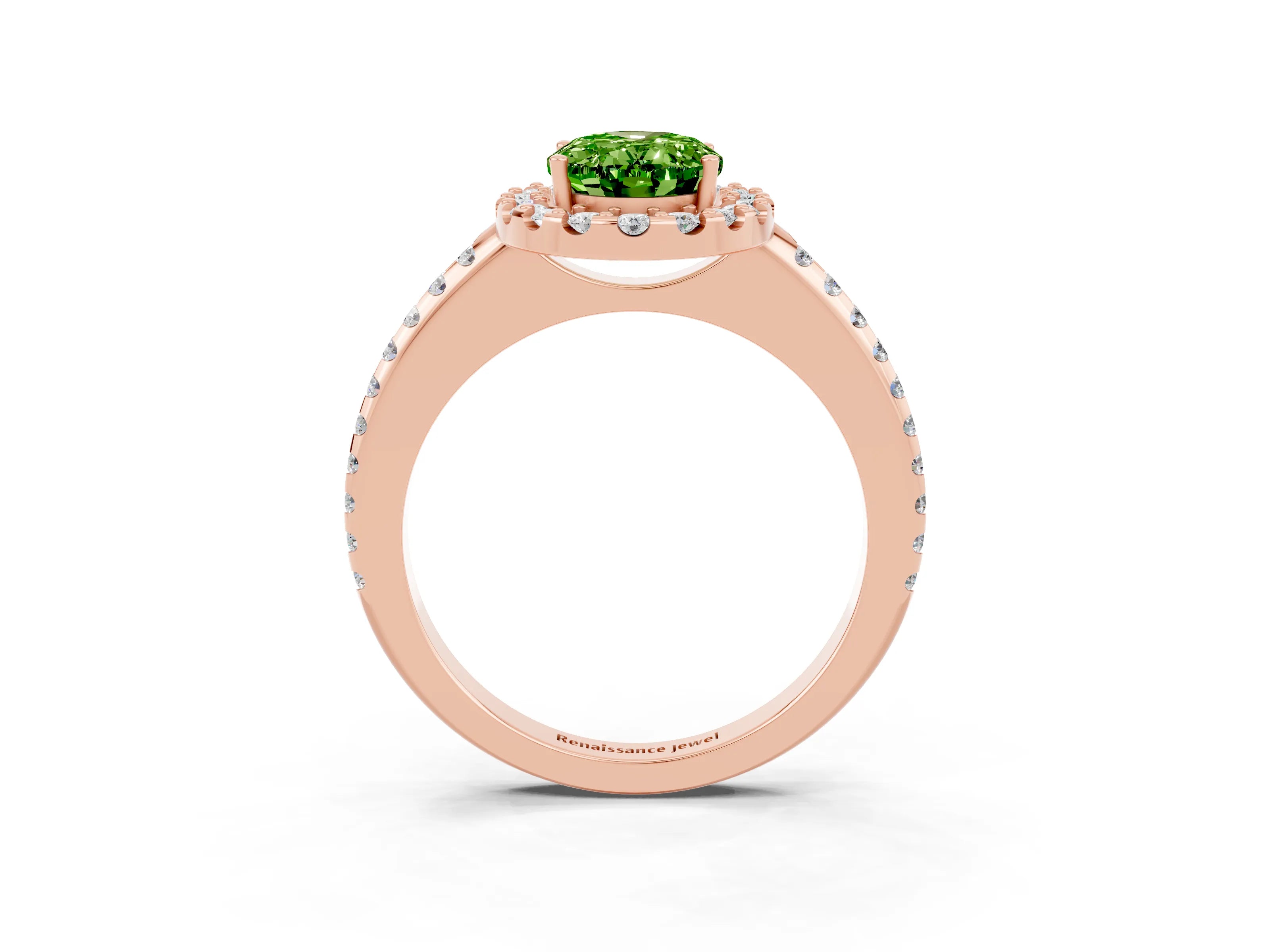 Rose gold Oval Cut Peridot Pavé Halo Ring with Four-Prong Setting_15