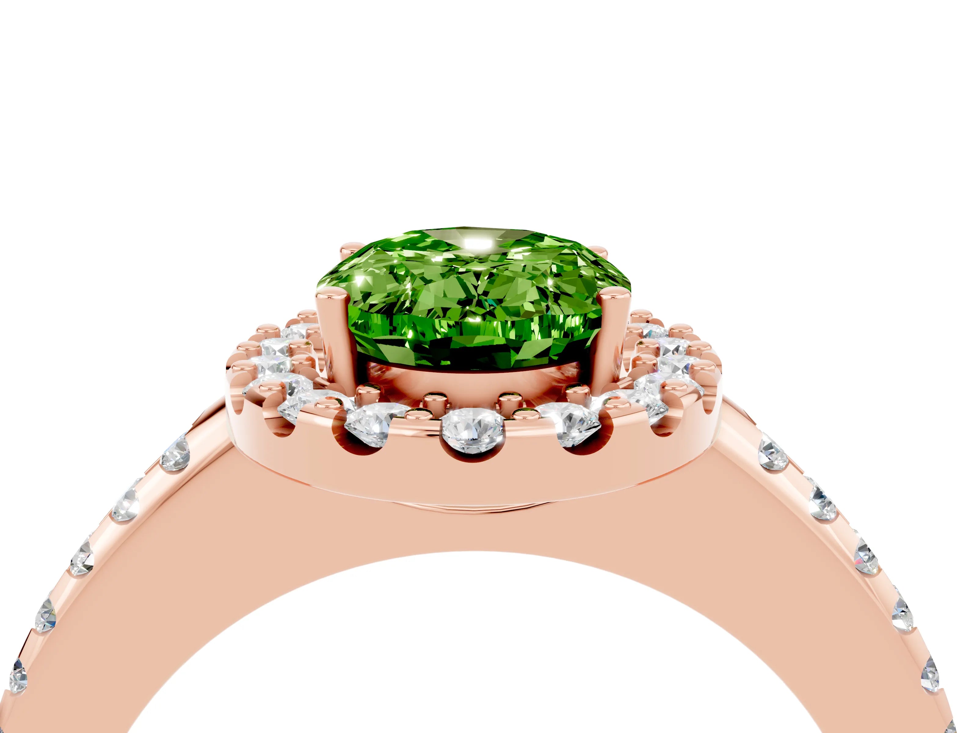 Rose gold Oval Cut Peridot Pavé Halo Ring with Four-Prong Setting_16