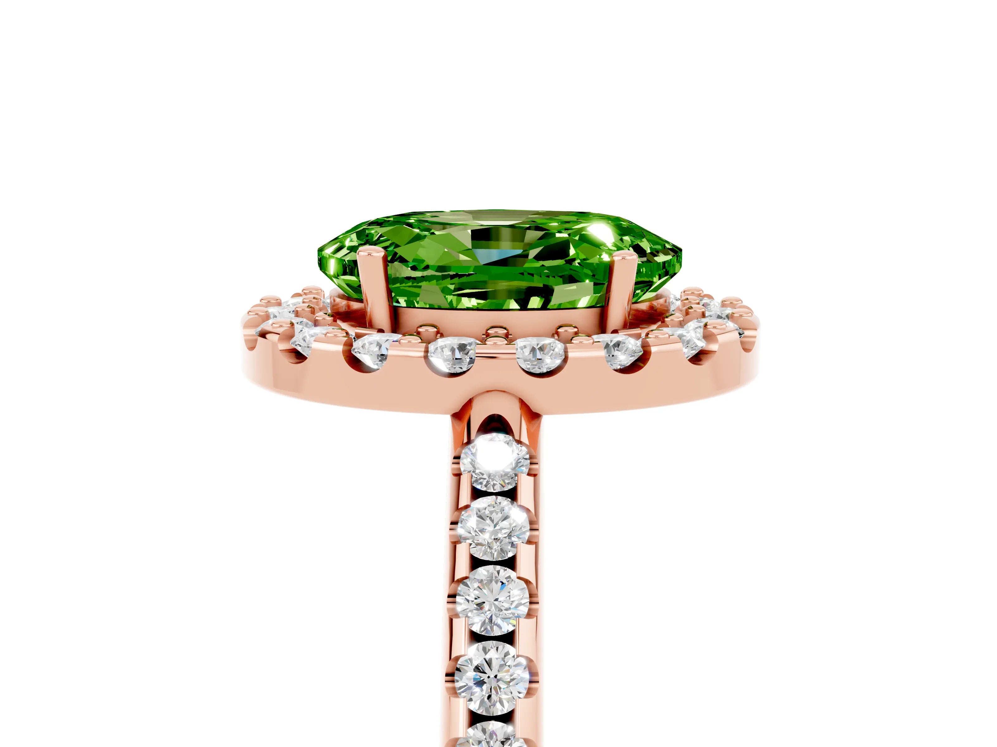Rose gold Oval Cut Peridot Pavé Halo Ring with Four-Prong Setting_17