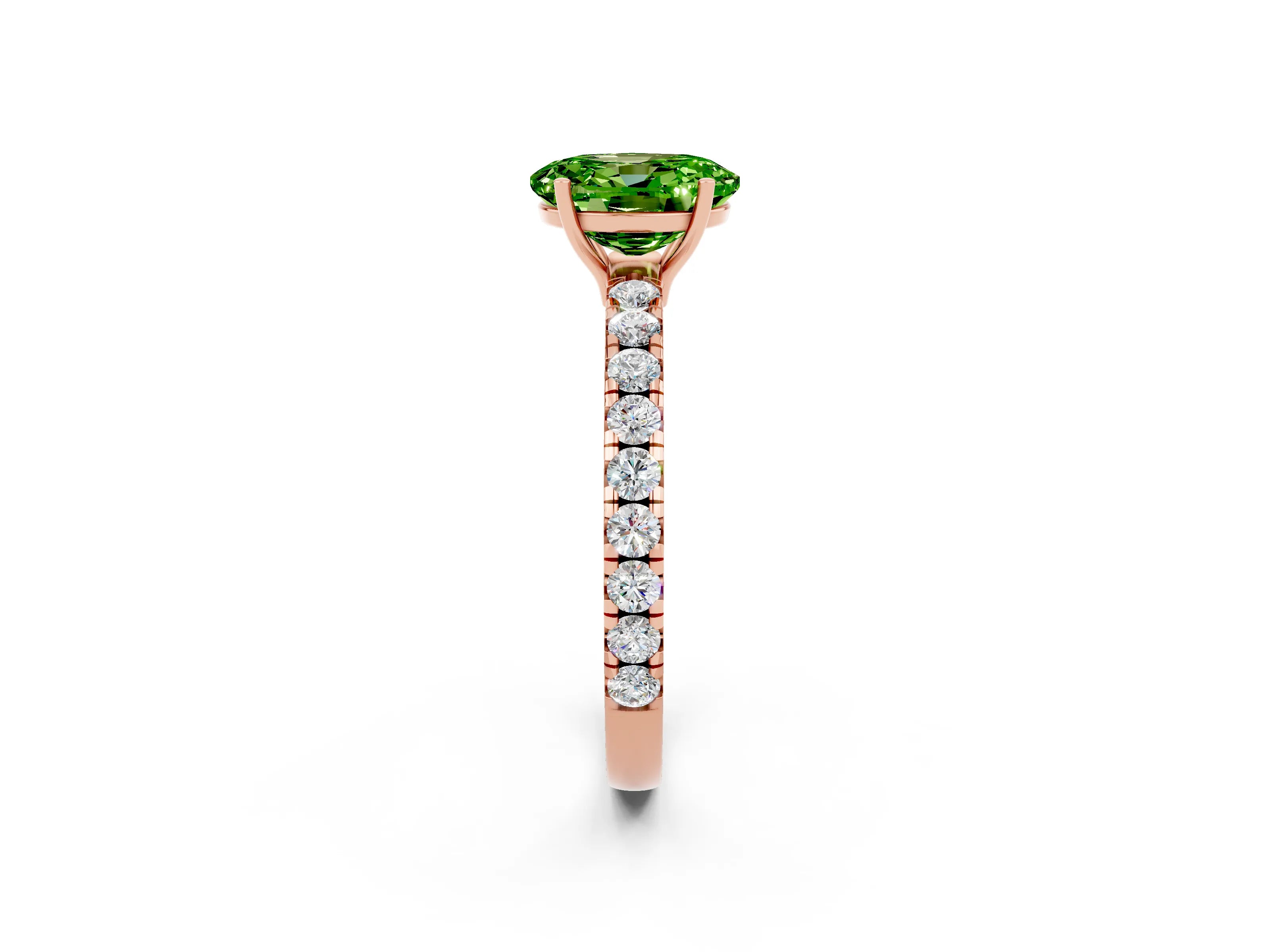 Rose gold Oval Cut Peridot Pavé Solitaire Engagement Ring with Four-Prong Setting_14