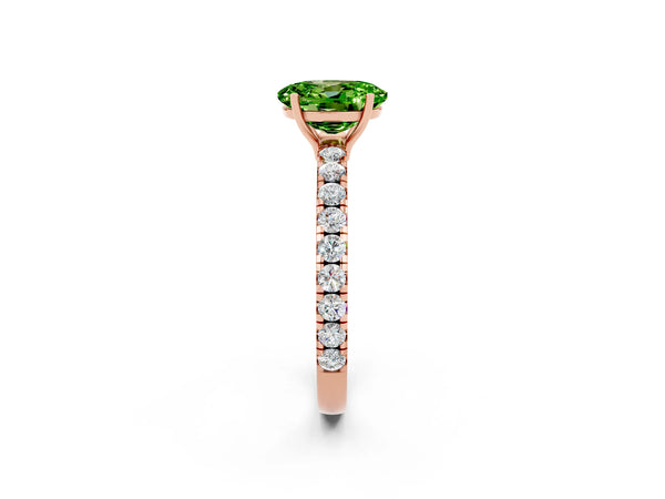 Rose gold Oval Cut Peridot Pavé Solitaire Engagement Ring with Four-Prong Setting