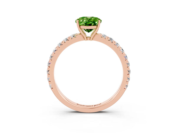 Rose gold Oval Cut Peridot Pavé Solitaire Engagement Ring with Four-Prong Setting