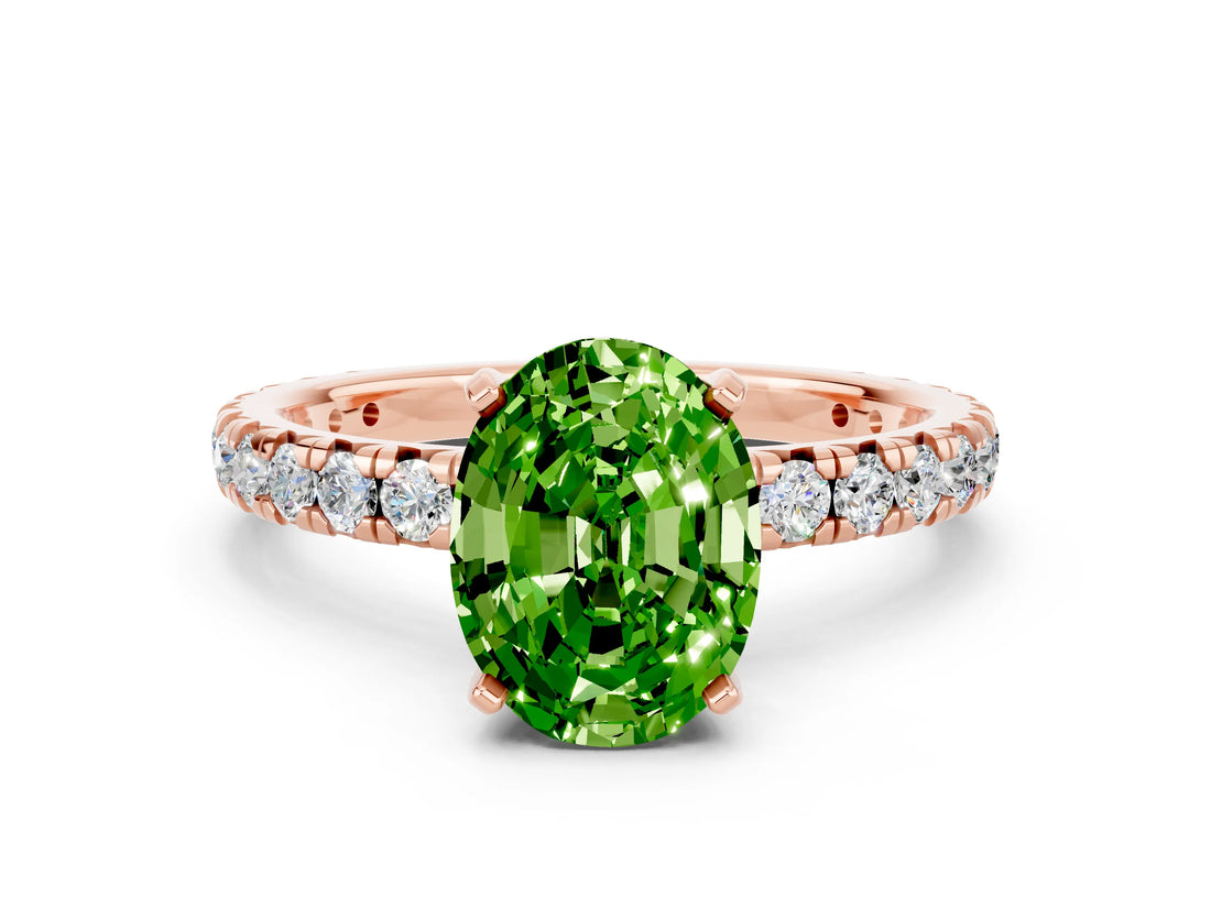 Rose gold Oval Cut Peridot Pavé Solitaire Ring with Round Band and Prong Setting_24