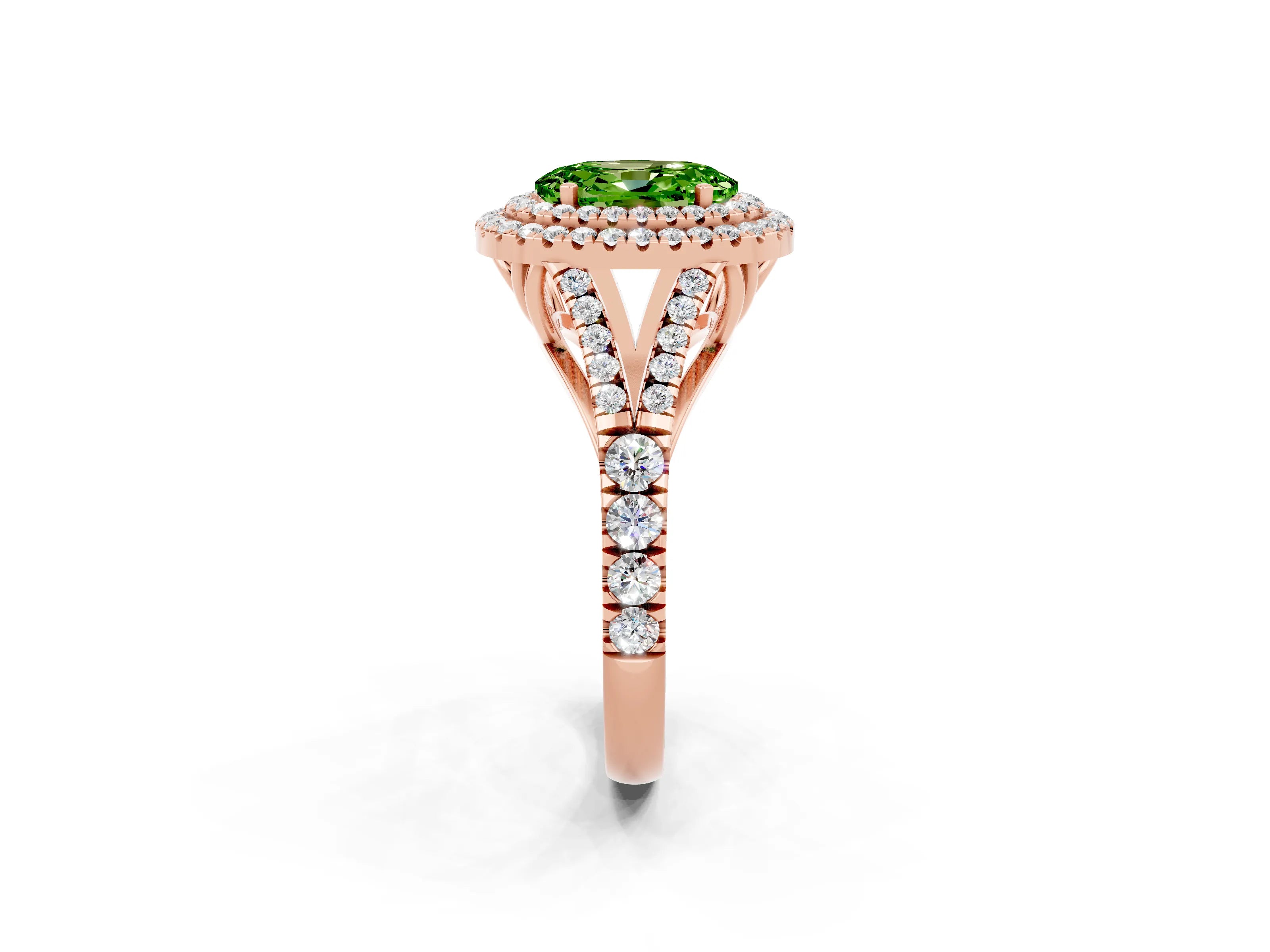 Rose gold Oval Cut Peridot Pavé Split Shank Double Halo Engagement Ring_2