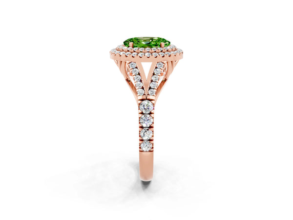 Rose gold Oval Cut Peridot Pavé Split Shank Double Halo Engagement Ring