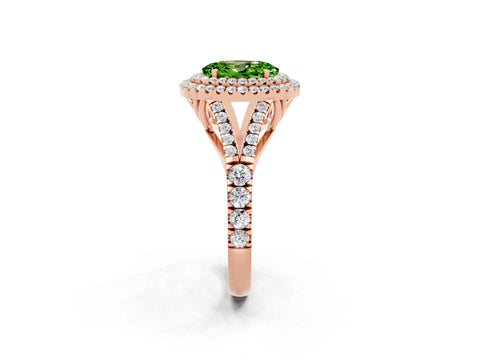 Rose gold Oval Cut Peridot Pavé Split Shank Double Halo Engagement Ring_2