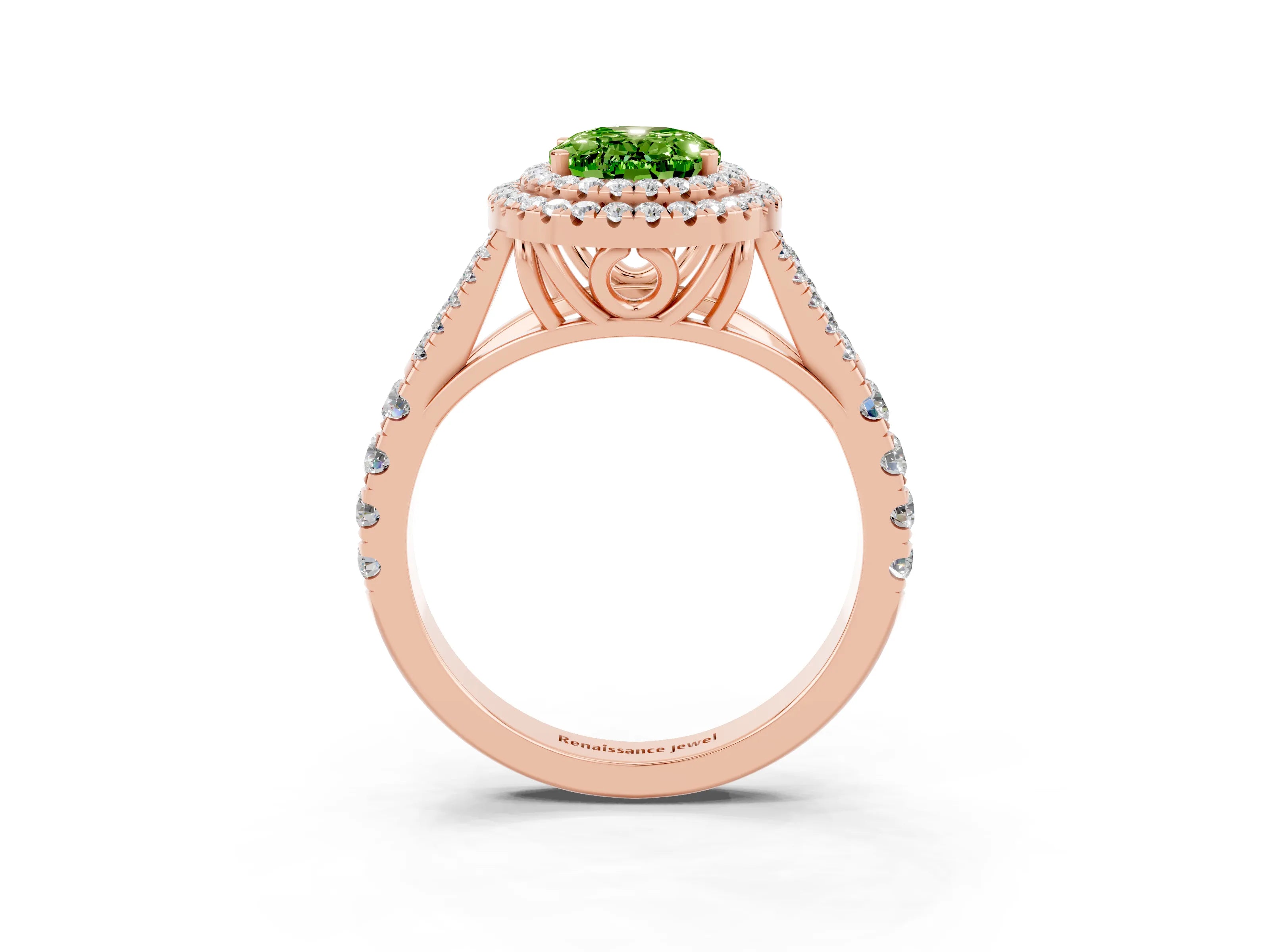 Rose gold Oval Cut Peridot Pavé Split Shank Double Halo Engagement Ring_3