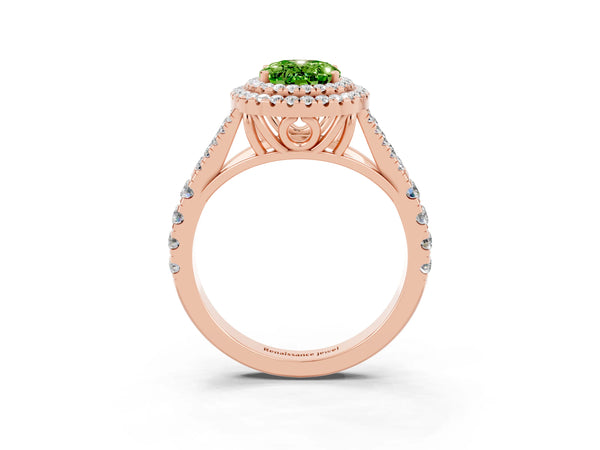 Rose gold Oval Cut Peridot Pavé Split Shank Double Halo Engagement Ring