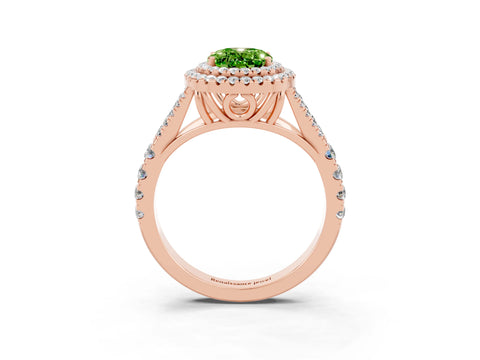 Rose gold Oval Cut Peridot Pavé Split Shank Double Halo Engagement Ring_3