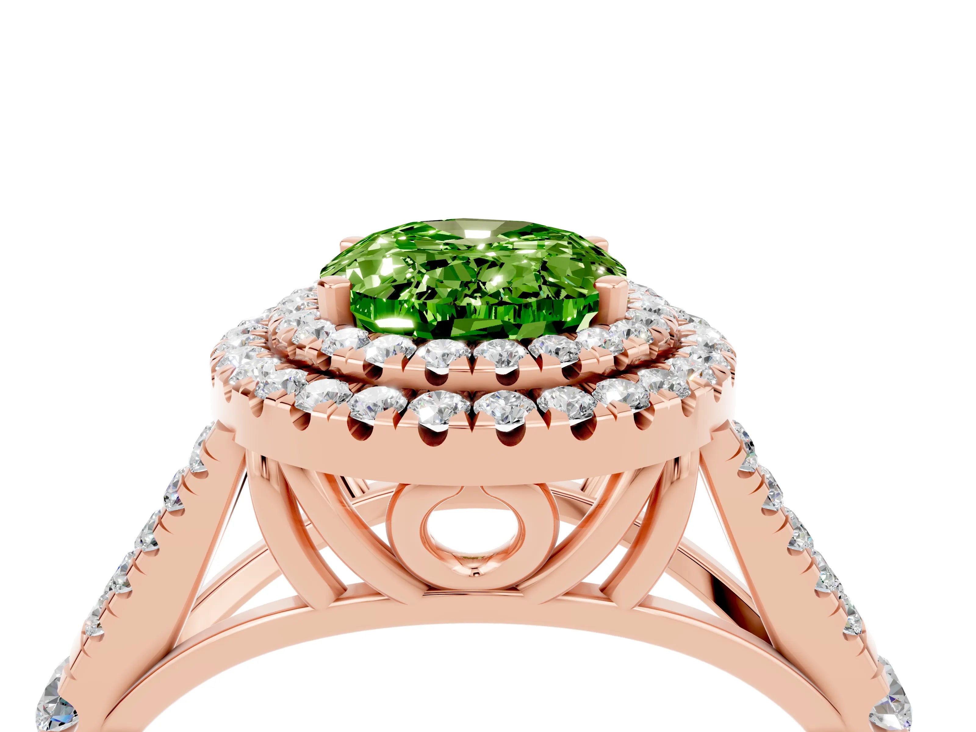 Rose gold Oval Cut Peridot Pavé Split Shank Double Halo Engagement Ring_4