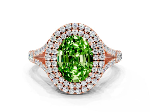 Rose gold Oval Cut Peridot Pavé Split Shank Double Halo Engagement Ring