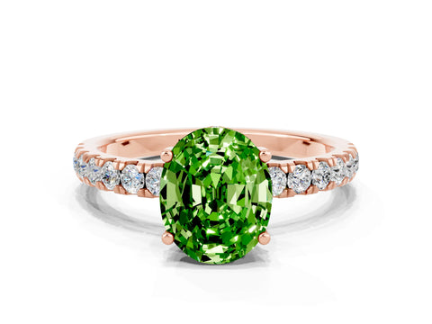 Rose gold Oval Cut Peridot Pave Band Solitaire Ring with Four-Prong Setting_24
